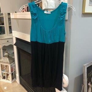 Vintage Y2K Lipstick Teal Sleeveless Color Block Tunic Shirt Top Blouse